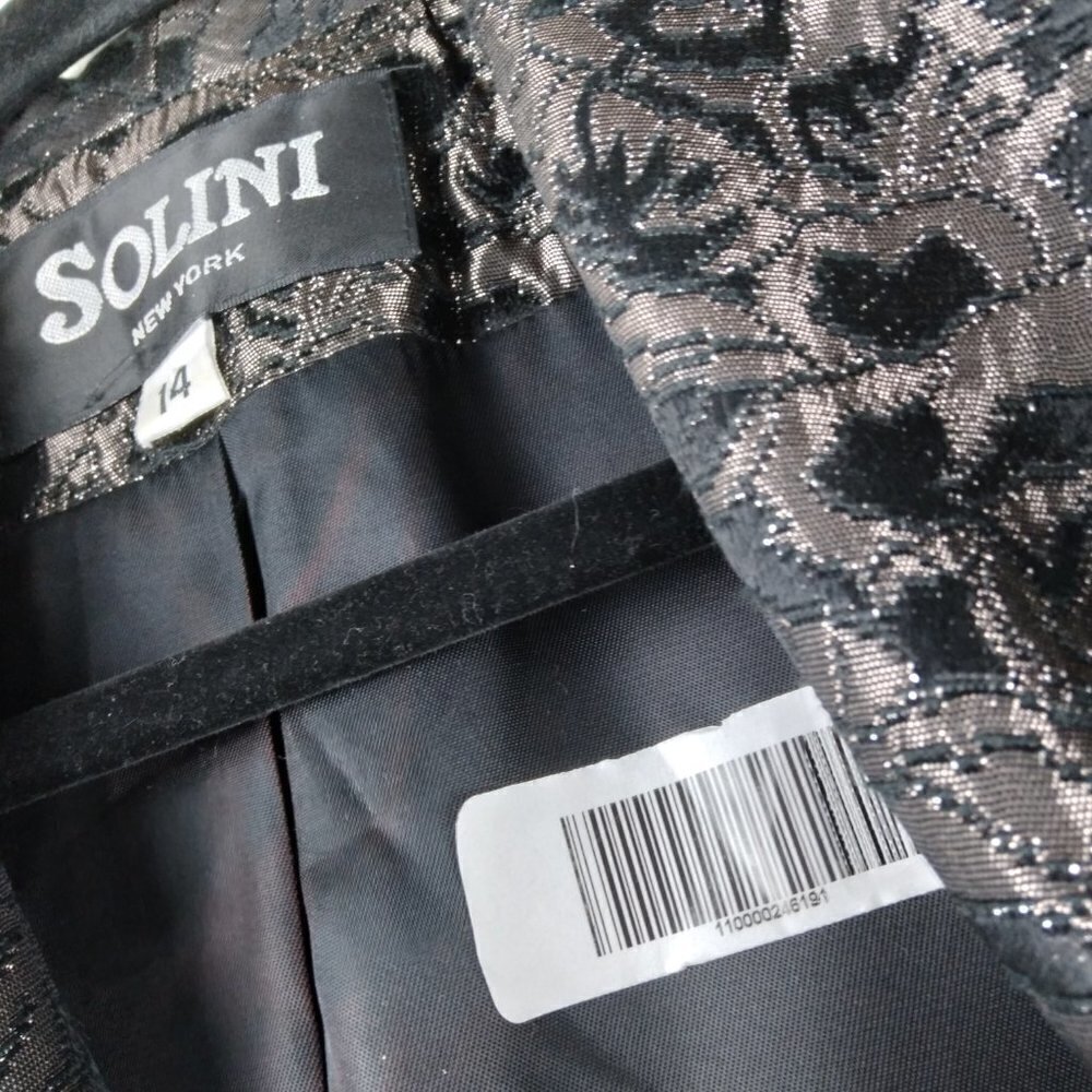 Solini NY Gold/Silver on Black Brocade Vintage 80's Cocktail Blazer Sz14 - Picture 5 of 9
